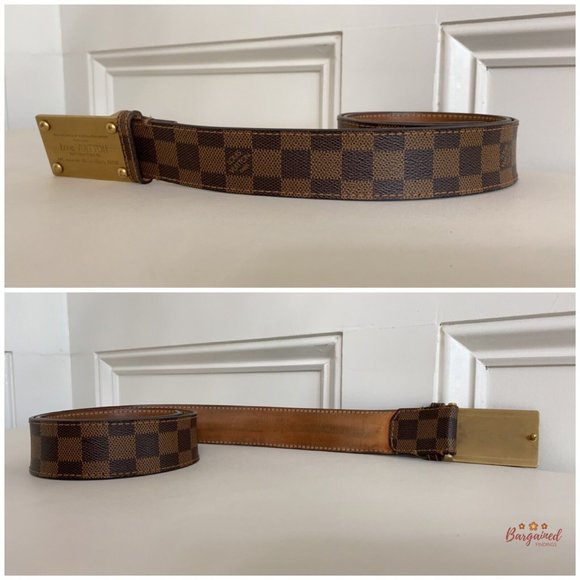 Authentic Louis Vuitton Damier Ebene Coated Canvas Leather Inventeur Belt 85/34 - Picture 10 of 13